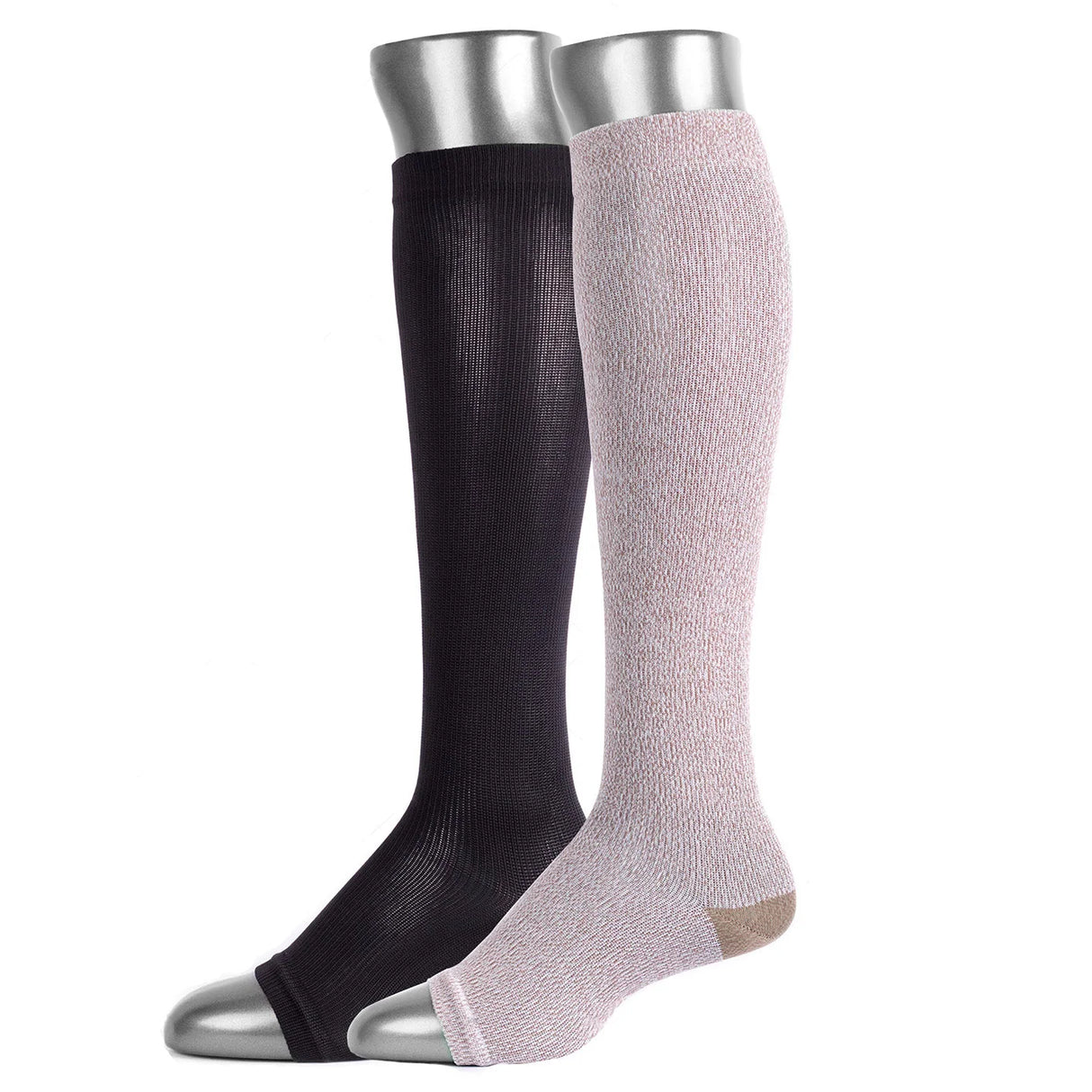 Compression Socks Open Toes Knee High Leg Support 2 Pack | Medias de Compresión con Abertura en Dedos 2 Pack