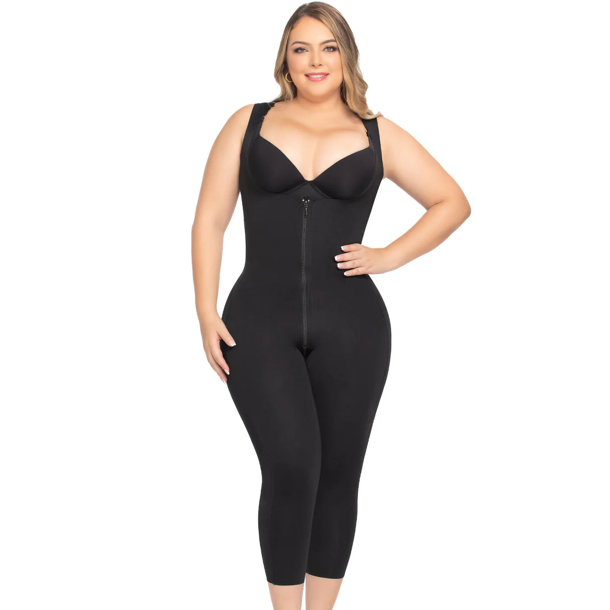 Colombian Seamless Capri Shaper – Premium Collection | Thick Straps, High Back, Front Zipper with Inner Hooks, Crotch Zipper, Butt Lifter Design