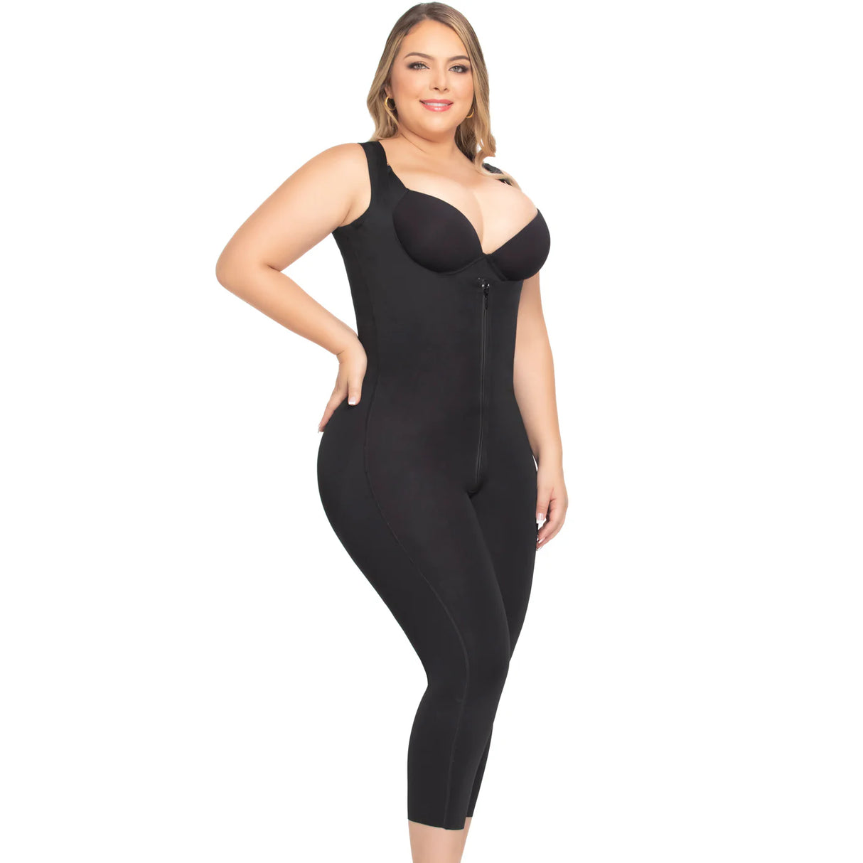 Colombian Seamless Capri Shaper – Premium Collection | Thick Straps, High Back, Front Zipper with Inner Hooks, Crotch Zipper, Butt Lifter Design