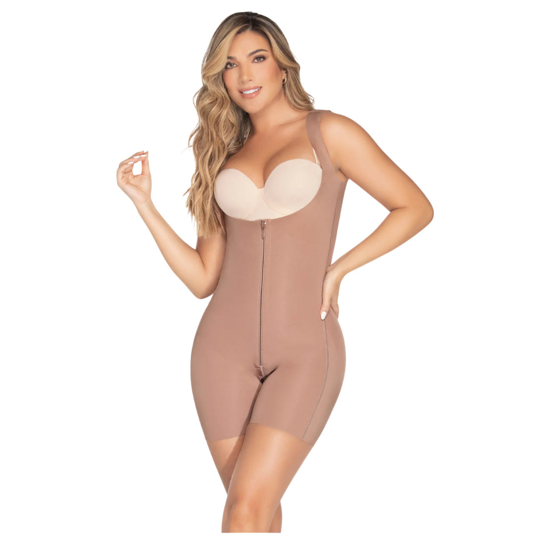 Colombian Seamless Bodysuit Short – Premium Collection | Thick Straps, High Back, Front Zipper with Inner Hooks, Crotch Zipper, Butt Lifter Design