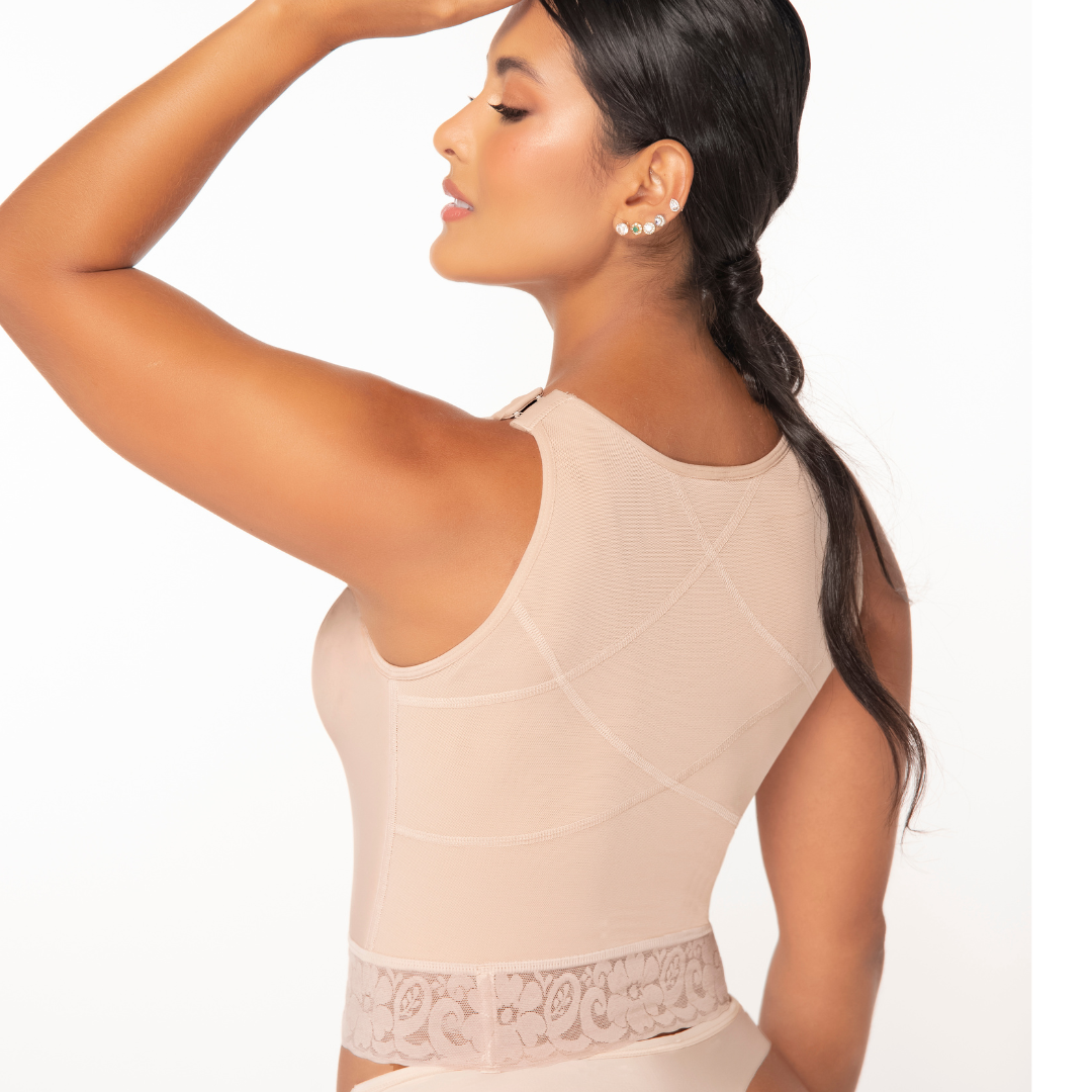 Back support long faja bra with 3 row hook and eye front closure