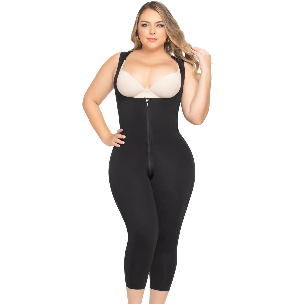 Colombian Seamless Capri Shaper – Premium Collection | Thick Straps, High Back, Front Zipper with Inner Hooks, Crotch Zipper, Butt Lifter Design
