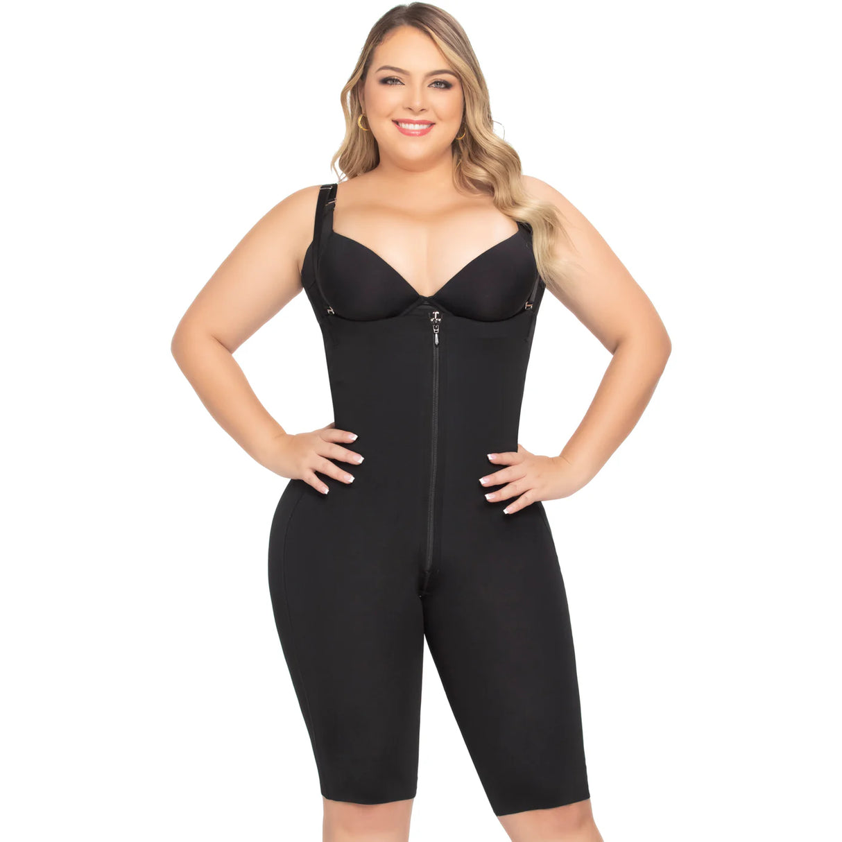 Colombian Seamless Tummy Control Bodysuit – Premium Collection | Removable Straps, Knee Length, Front & Crotch Zipper